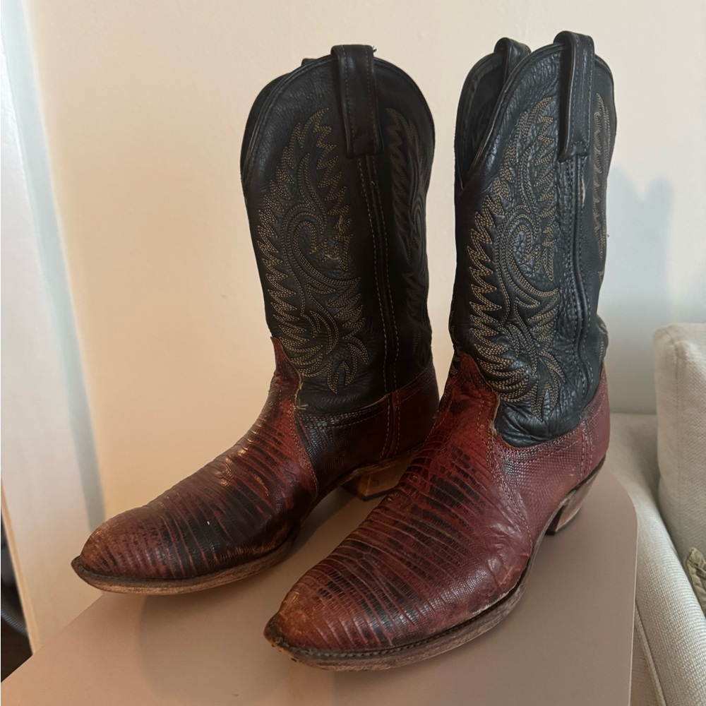 Vintage Black and Brown Lizard Leather Cowboy Boots
